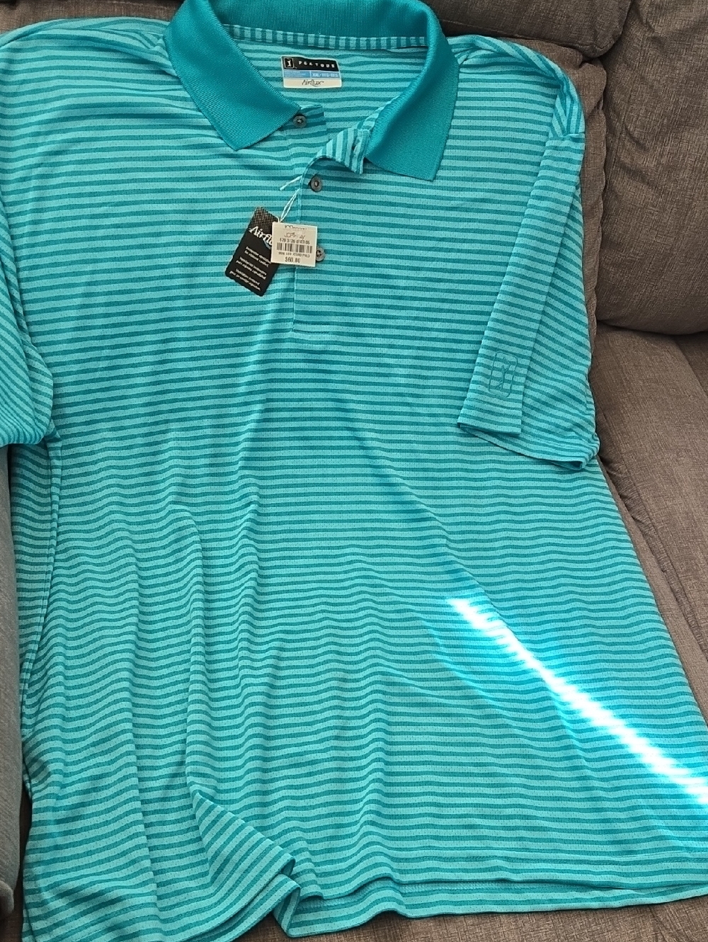 PGA Tour Aqua and Teal Striped Polo Shirt NWT